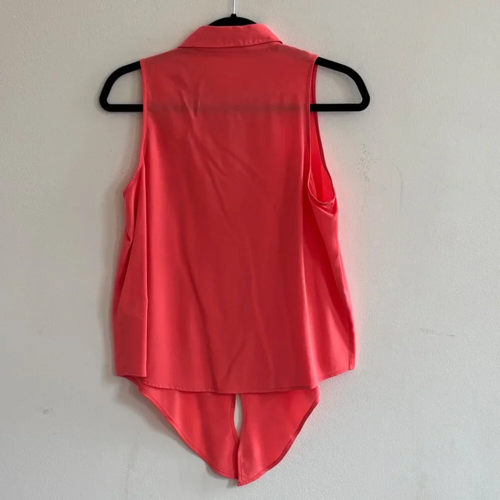Equipment Sleeveless Silk Button-Down Tie Front Top - Coral - Picture 4 of 5